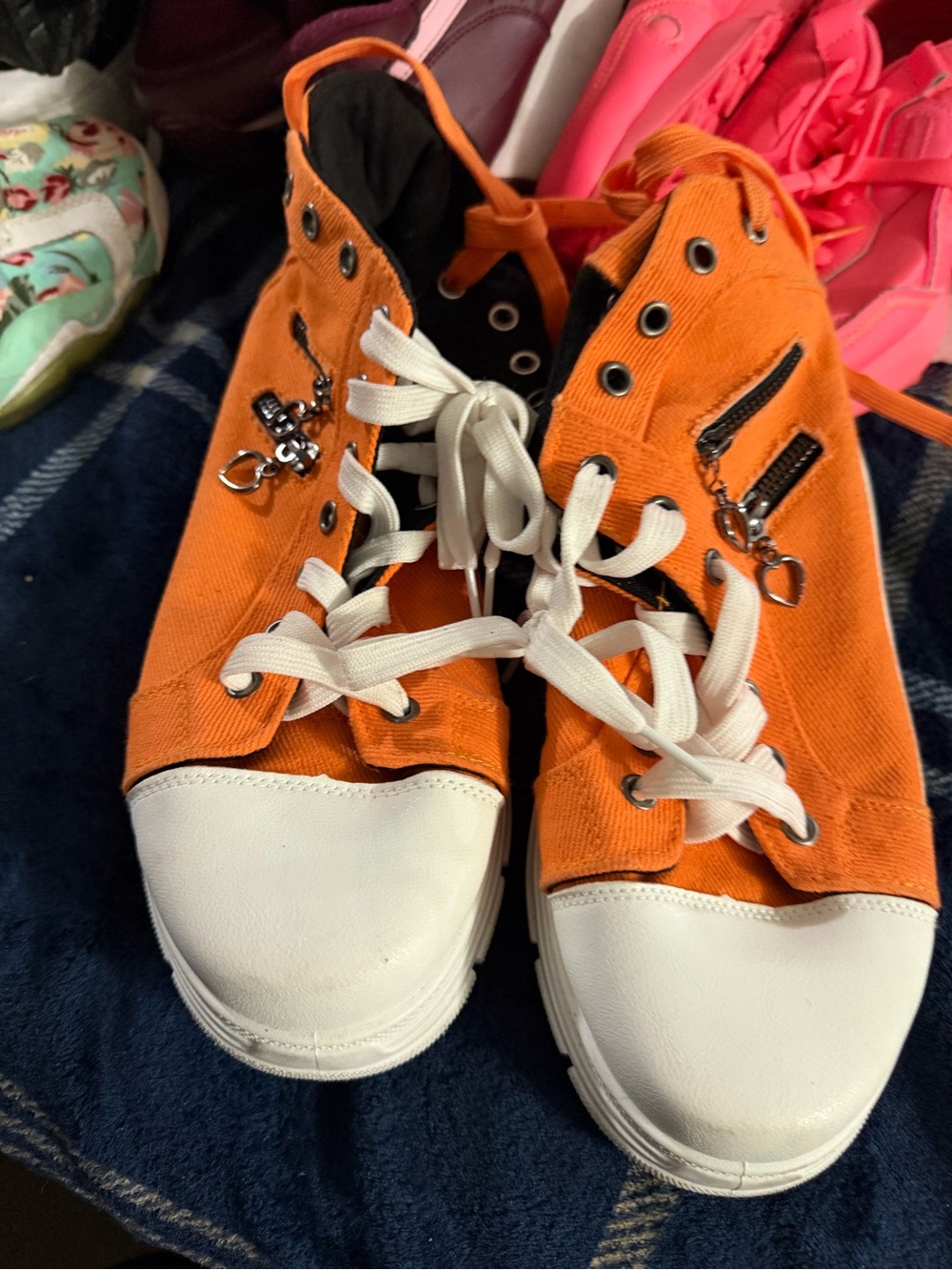 Orange Canvas Women's Lace-Up Sneakers with White Toe Cap